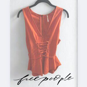 Free People Orange Sleeveless Blouse | Size S / 4 | Corset-Lace Detail